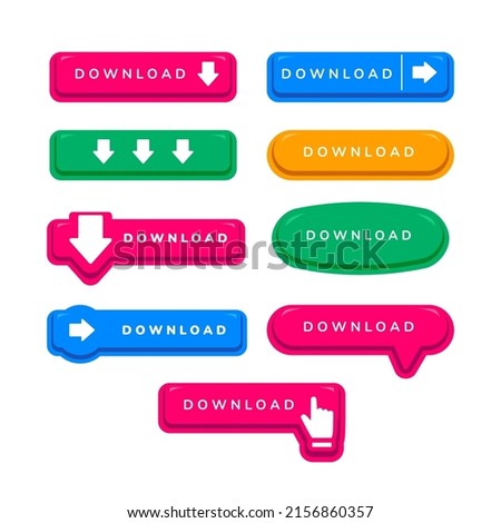 website download button collection set with download arrow and hand click action symbol