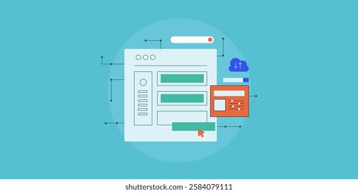 Website drag and drop builder, Website builder application, Website elements - vector illustration background with icons