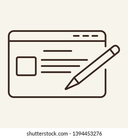 Website editor line icon. Browser window and pencil. Communication concept. Vector illustration can be used for topics like internet, webpage, programming