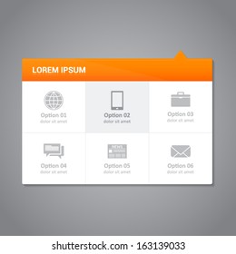 Website element - 6 options dropdown menu with orange heading