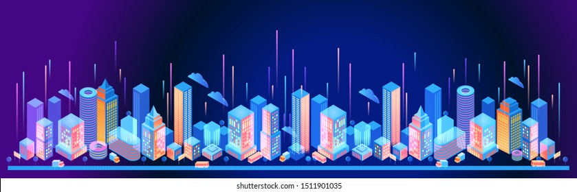 Website elements layout of Urban Landscape. Smart city. Modern city. Concept template. Abstract panorama. 3d isometric vector illustration.