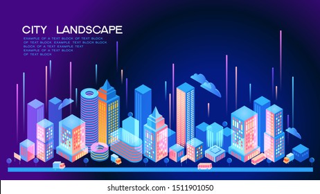 Website elements layout of Urban Landscape. Smart city. Modern city. Concept template. Abstract panorama. 3d isometric vector illustration.