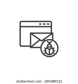 Website email spam line icon. linear style sign for mobile concept and web design. Email bug outline vector icon. Symbol, logo illustration. Vector graphics