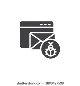 Website email spam vector icon. filled flat sign for mobile concept and web design. Email bug glyph icon. Symbol, logo illustration. Vector graphics
