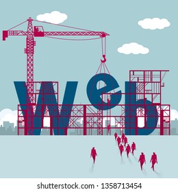 Website erection, A group of businessmen walked to the building site.