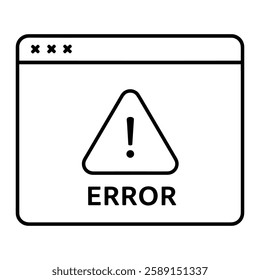 Website Error Warning Icon Representing System Failure, Online Bugs, and Web Issues