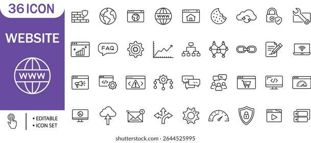 Website Essentials Icon Set , SEO, Hospedagem, Nuvem, Segurança, IU, Desenvolvimento