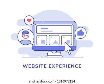 Website experience concept user interface in display desktop monitor feedback like heart with flat outline style.