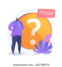 Website FAQ section. User helpdesk, customer support, frequently asked questions. Problem solution, quiz game Confused man cartoon character. Vector isolated concept metaphor illustration