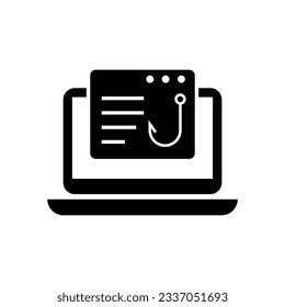 Website and fishing hook icon design. phishing email scam on laptop screen with fishing hook, Isolated on white background. vector illustration