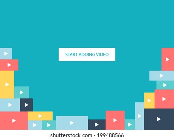 Website flat template with start adding video button.