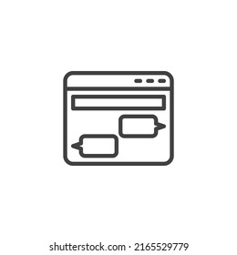 Website Forum Chat-Linie Symbol. lineares Stilzeichen für mobiles Konzept und Webdesign. Webseite mit Sprachblase Umriss Vektorsymbol. Symbol, Logo-Abbildung. Vektorgrafik