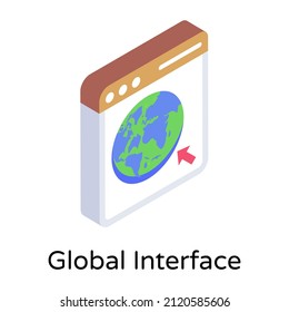 Website with globe denoting isometric icon of global interface 


