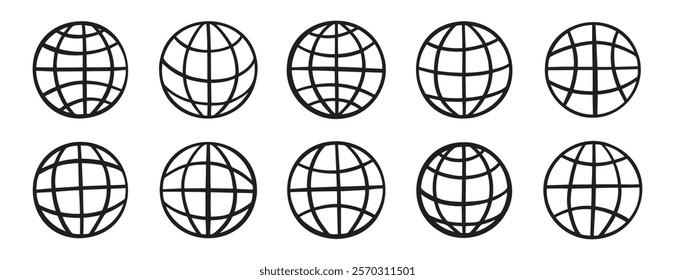 website globe doodle hand drawn icon. Outline drawing internet line clipart symbol. Vector illustration