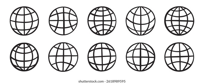 website globo doodle ícone desenhado à mão. Desenho de estrutura de tópicos símbolo de clipart de linha da Internet. Ilustração vetorial