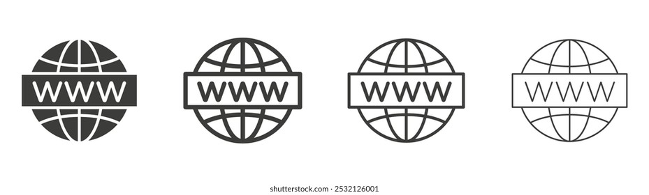 Website globe icon in fill and three stroke sizes
