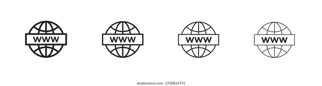 Iconos de globo de Sitio web delinean el diseño de Vector negro. Línea con trazo editable.