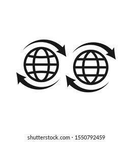 Website globe symbol with arrow. Globe with round arrows black vector icon.