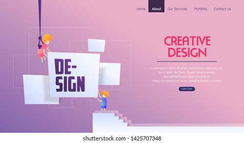 Website gradient design template, Modern flat design characters expand workspace, Web Design concept, Landing page concept for website and mobile development, illustrator element