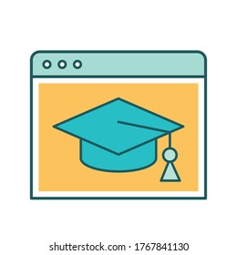 sitio web con línea de tope de graduación y diseño de iconos de estilo de relleno, Educación en línea y tema de aprendizaje en línea Ilustración vectorial