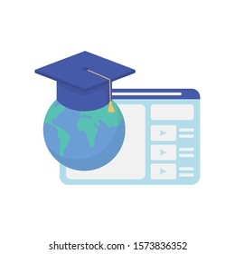 website and graduation hat education learning online vector illustration