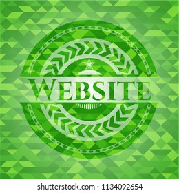 Website green emblem with triangle mosaic background
