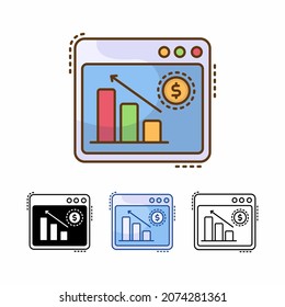 website growth analysis vector icon isolated on white background. increase, data analyzing. filled line, outline, solid, blue, icon. Signs and symbols can be used for web, logo, mobile app, UI, UX