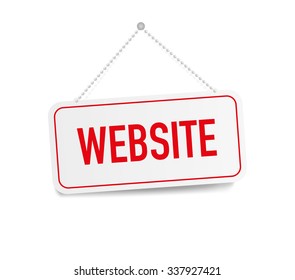Website hanging sign isolated on white wall