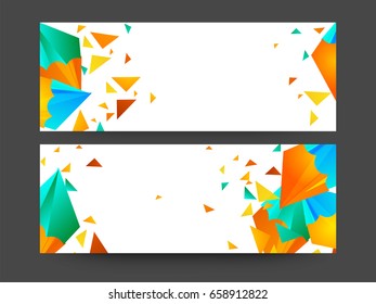 Cabeçalho ou banner do site decorado com design geométrico abstrato colorido.