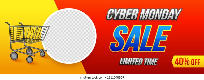 Website header or banner design with 40% discount offer and shopping cart illustration with space for your product image.