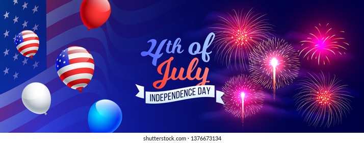 Website header or banner design for 4th of july, American Independence Day celebration.
