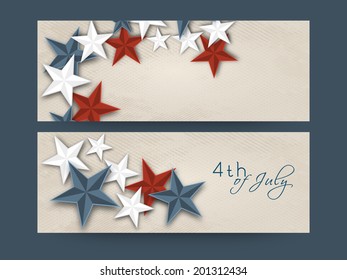 Website header or banner design for 4th of July, American Independence Day celebrations.