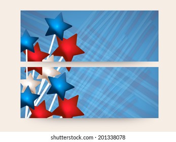  Website header or banner design for 4th of July, American Independence Day celebrations. 	