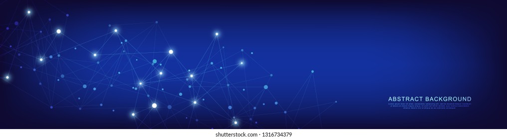 Website header or banner design with abstract geometric background and connecting dots and lines. Global network connection. Digital technology with plexus background and space for your text