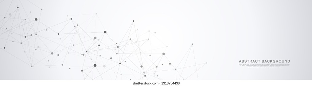 Website header or banner design with abstract geometric background and connecting dots and lines. Global network connection. Digital technology with plexus background and space for your text