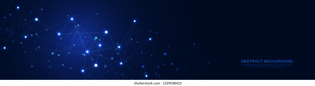 Website header or banner design with abstract geometric background and connecting dots and lines. Global network connection. Digital technology with plexus background and space for your text