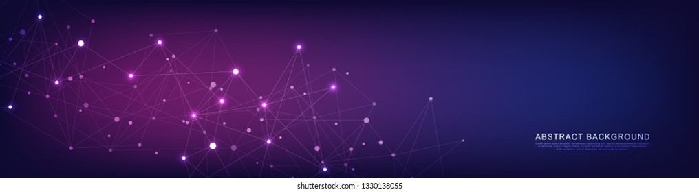 Website header or banner design with abstract geometric background and connecting dots and lines. Global network connection. Digital technology with plexus background and space for your text