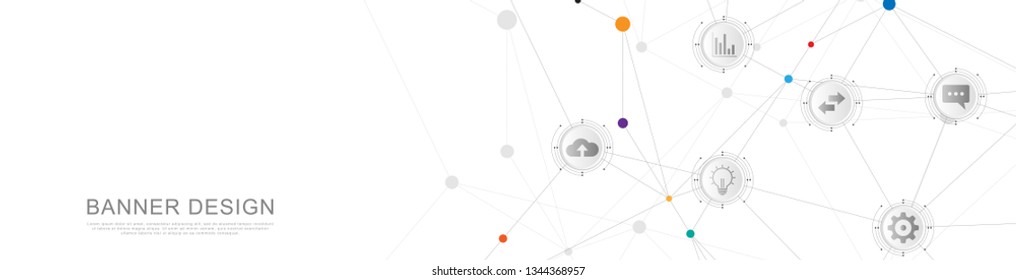 Website header or banner design with abstract geometric background and connecting dots and lines. Global network connection. Digital technology with plexus background and space for your text