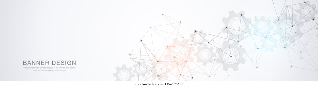 Website header or banner design with abstract geometric background and connecting dots and lines. Global network connection. Digital technology with plexus background and space for your text