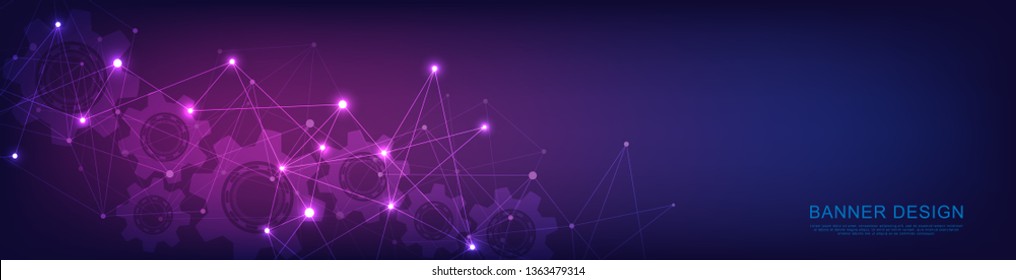 Website header or banner design with abstract geometric background and connecting dots and lines. Global network connection. Digital technology with plexus background and space for your text