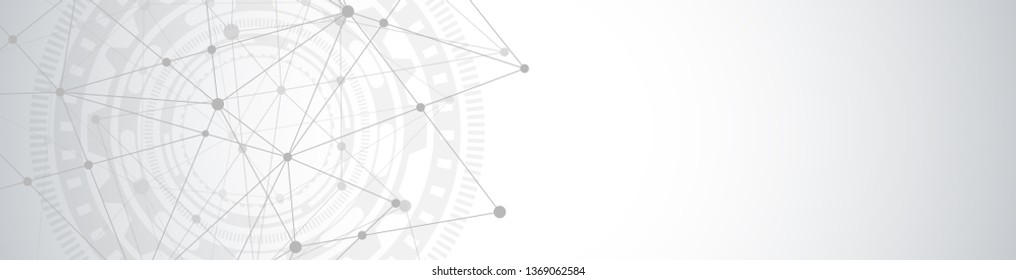 Website header or banner design with abstract geometric background and connecting dots and lines. Global network connection. Digital technology with plexus background and space for your text