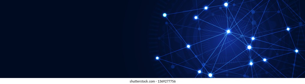 Website header or banner design with abstract geometric background and connecting dots and lines. Global network connection. Digital technology with plexus background and space for your text
