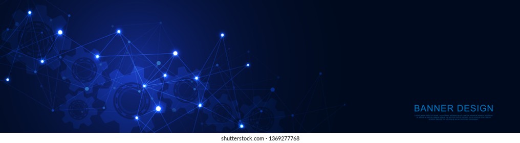 Website header or banner design with abstract geometric background and connecting dots and lines. Global network connection. Digital technology with plexus background and space for your text