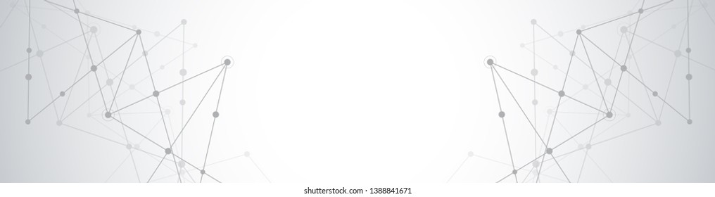 Website header or banner design with abstract geometric background and connecting dots and lines. Global network connection. Digital technology with plexus background and space for your text