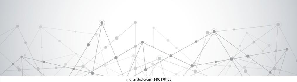 Website header or banner design with abstract geometric background and connecting dots and lines. Global network connection. Digital technology with plexus background and space for your text