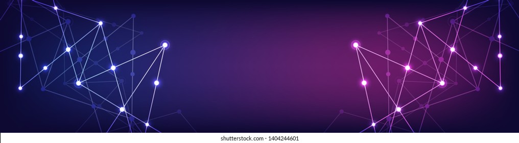Website header or banner design with abstract geometric background and connecting dots and lines. Global network connection. Digital technology with plexus background and space for your text