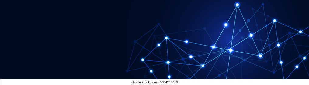 Website header or banner design with abstract geometric background and connecting dots and lines. Global network connection. Digital technology with plexus background and space for your text