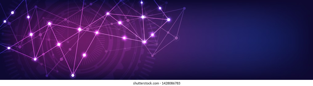 Website header or banner design with abstract geometric background and connecting dots and lines. Global network connection. Digital technology with plexus background and space for your text