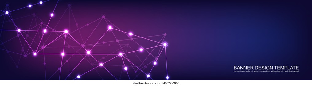 Website header or banner design with abstract geometric background and connecting dots and lines. Global network connection. Digital technology with plexus background and space for your text