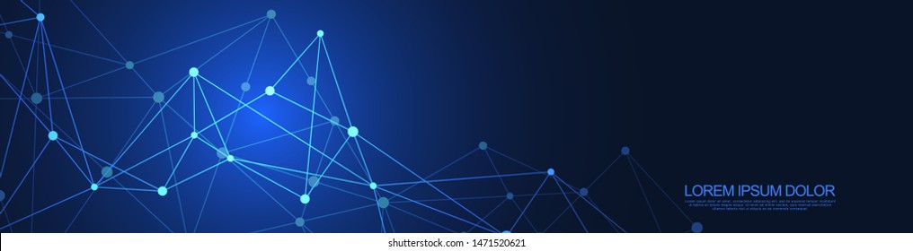 Website header or banner design with abstract geometric background and connecting dots and lines. Global network connection. Digital technology with plexus background and space for your text